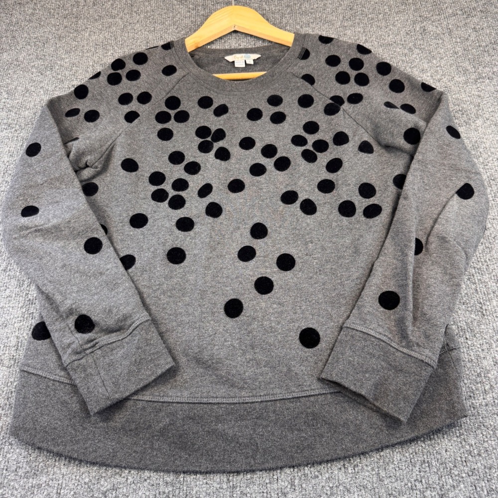 Boden Sweatshirt Women Small Grey Excellent Flocked Velvet Polka Dot Raglan